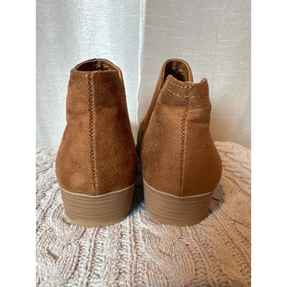 Kids Brown Suede Ankle Boots Side Zip‎ Western Style Size 4